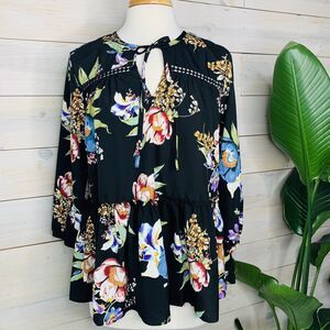 Black Floral Flowy Blouse Size Small Olivia & Grace NTW